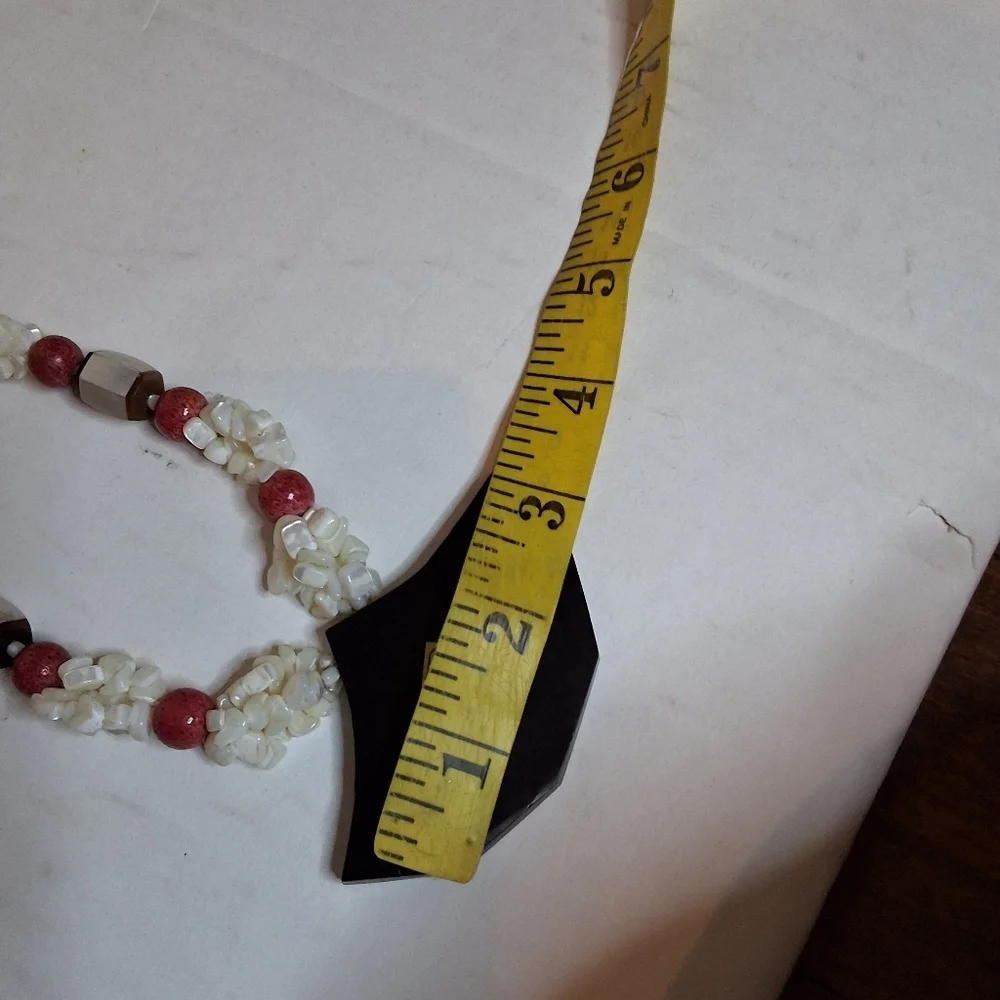 Vintage Mother of Pearl Inlay Fan Necklace
